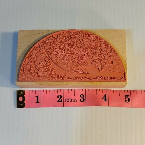 NEW Toomuchfun 1/2 Circle Snowflakes Rubber Stamp Wood Mount Katie Darnell 1722L - Picture 5 of 6